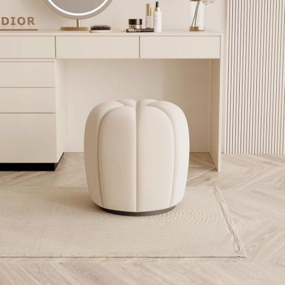 Minimalist Pumpkin Round Wood Vanity Stool — White