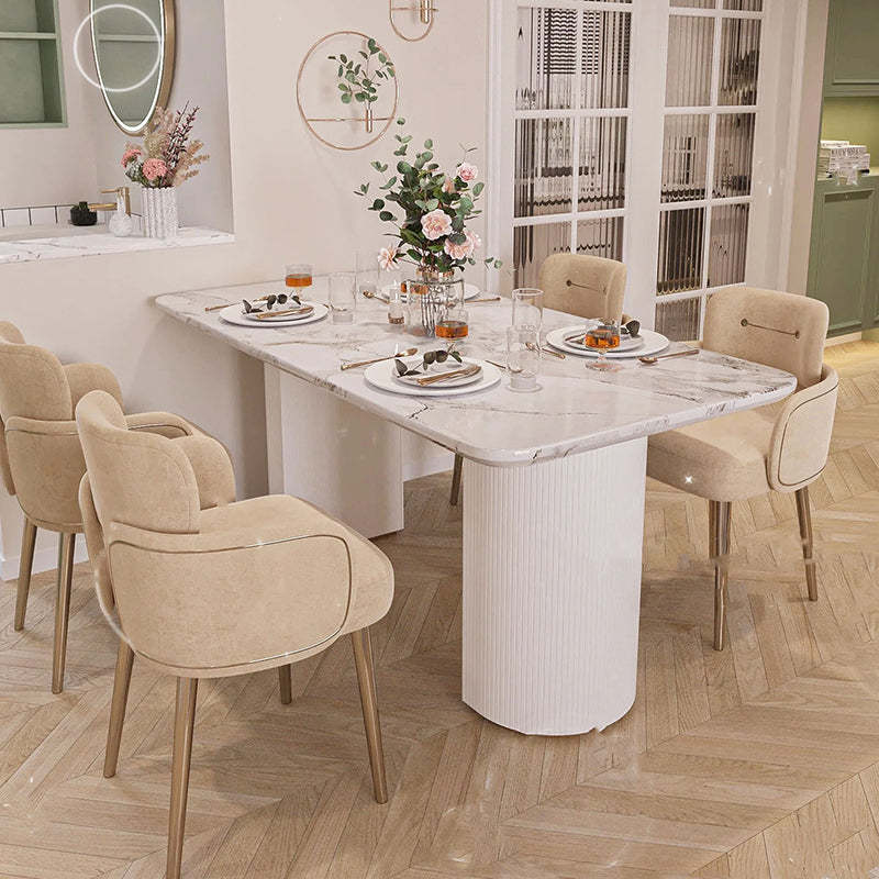 Mid-Century Semi-Circular Fabric Steel Dining Chair — Beige
