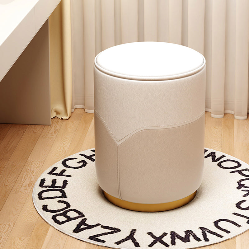 Luxury Cylinder Leather Wood Vanity Stool — C