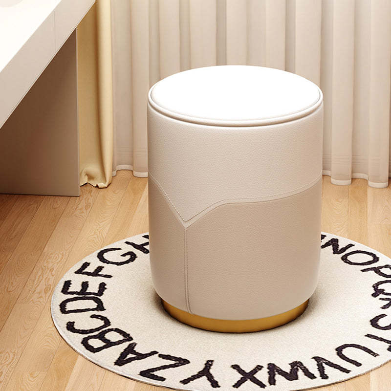 Luxury Cylinder Leather Wood Vanity Stool — C