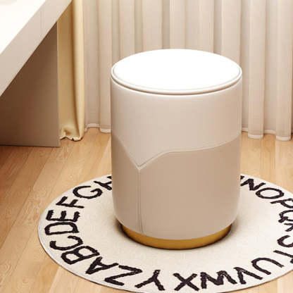 Luxury Cylinder Leather Wood Vanity Stool — C