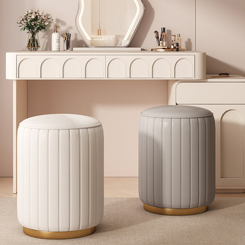 Luxury Cylinder Leather Wood Vanity Stool — A