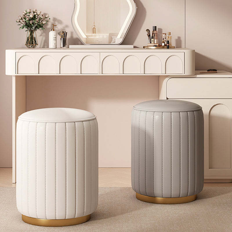 Luxury Cylinder Leather Wood Vanity Stool — A
