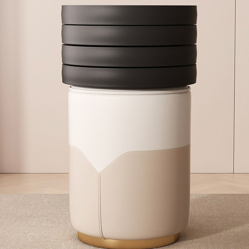 Luxury Cylinder Leather Wood Vanity Stool