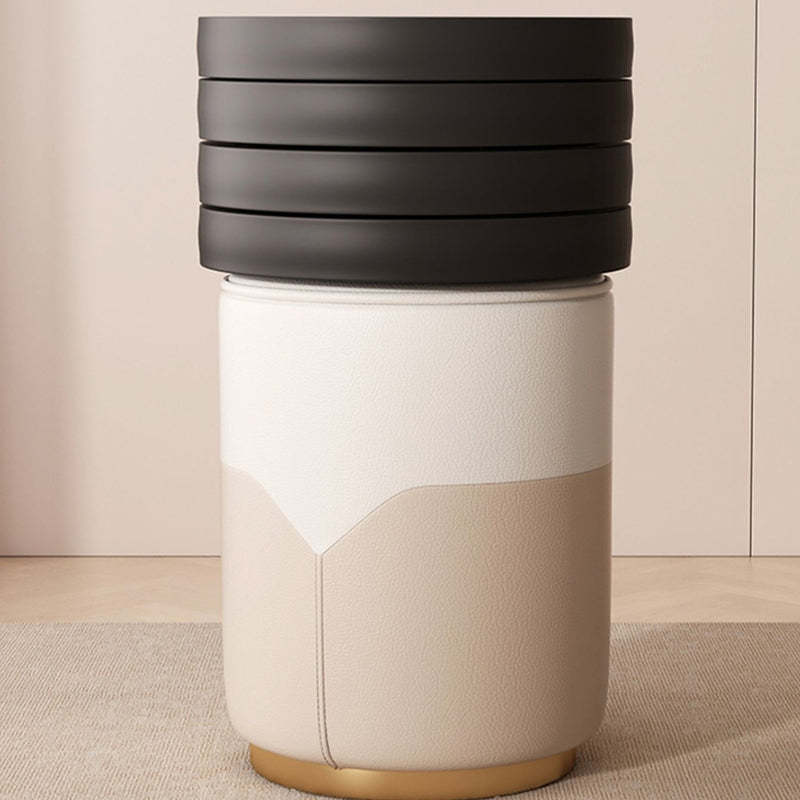 Luxury Cylinder Leather Wood Vanity Stool
