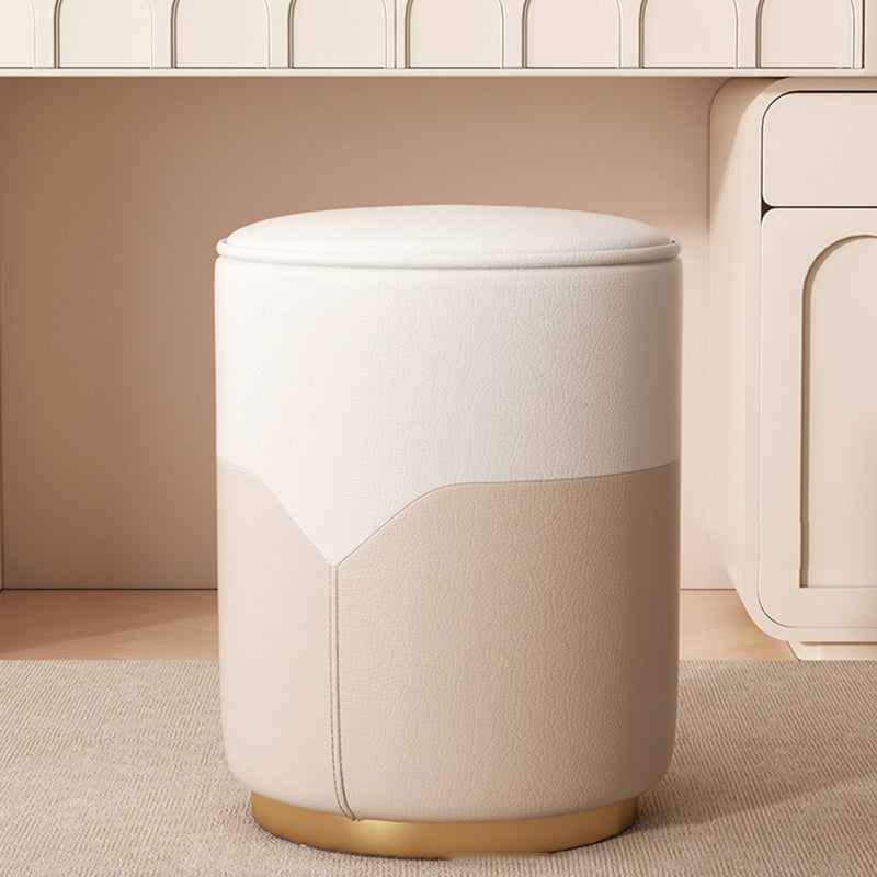 Luxury Cylinder Leather Wood Vanity Stool — B