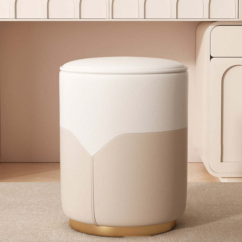 Luxury Cylinder Leather Wood Vanity Stool — B