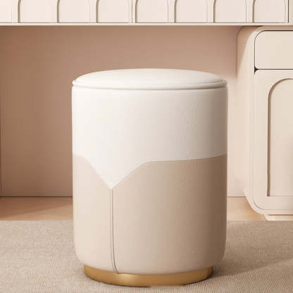 Luxury Cylinder Leather Wood Vanity Stool — B