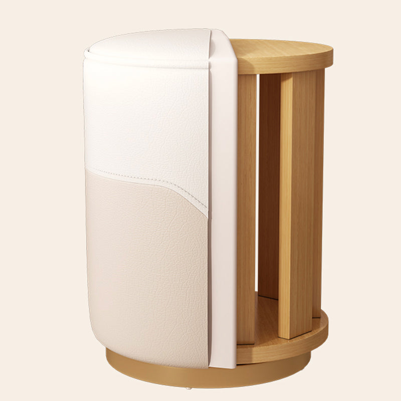 Luxury Cylinder Leather Wood Vanity Stool