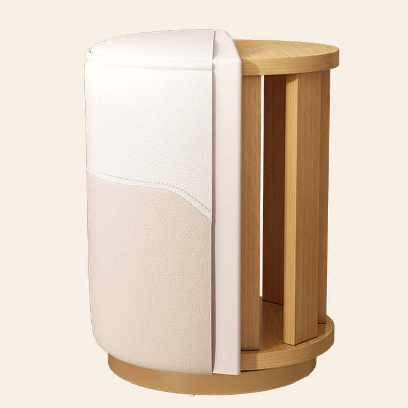 Luxury Cylinder Leather Wood Vanity Stool