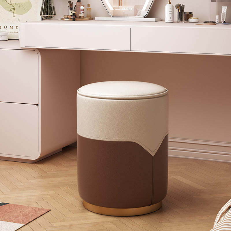 Luxury Cylinder Leather Wood Vanity Stool