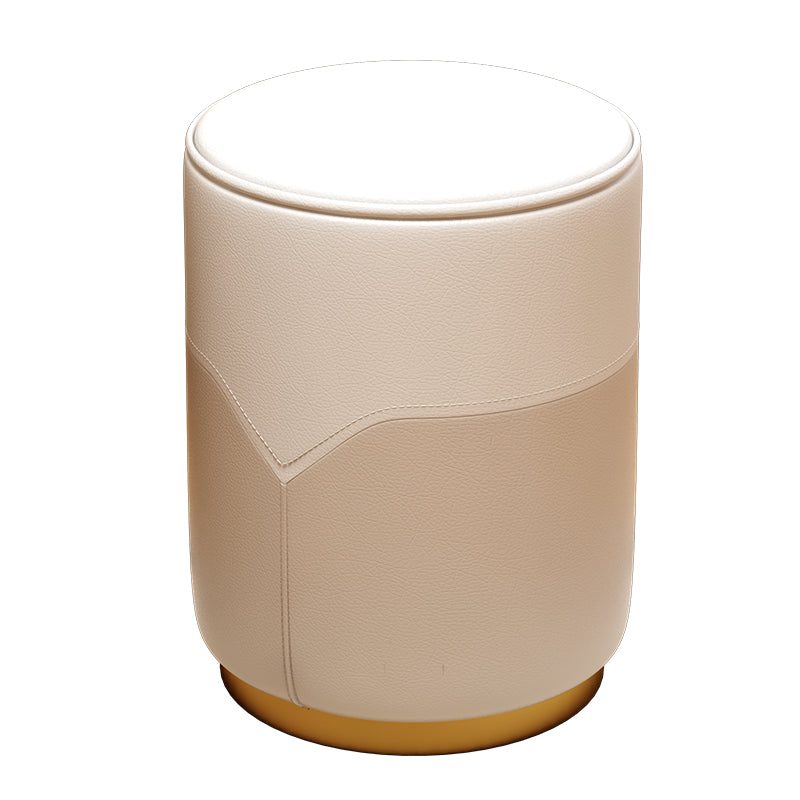 Luxury Cylinder Leather Wood Vanity Stool