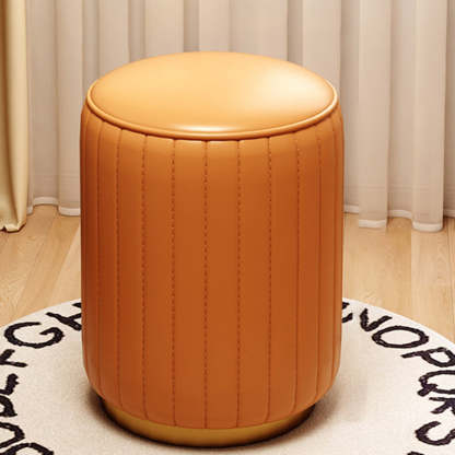 Luxury Cylinder Leather Wood Vanity Stool