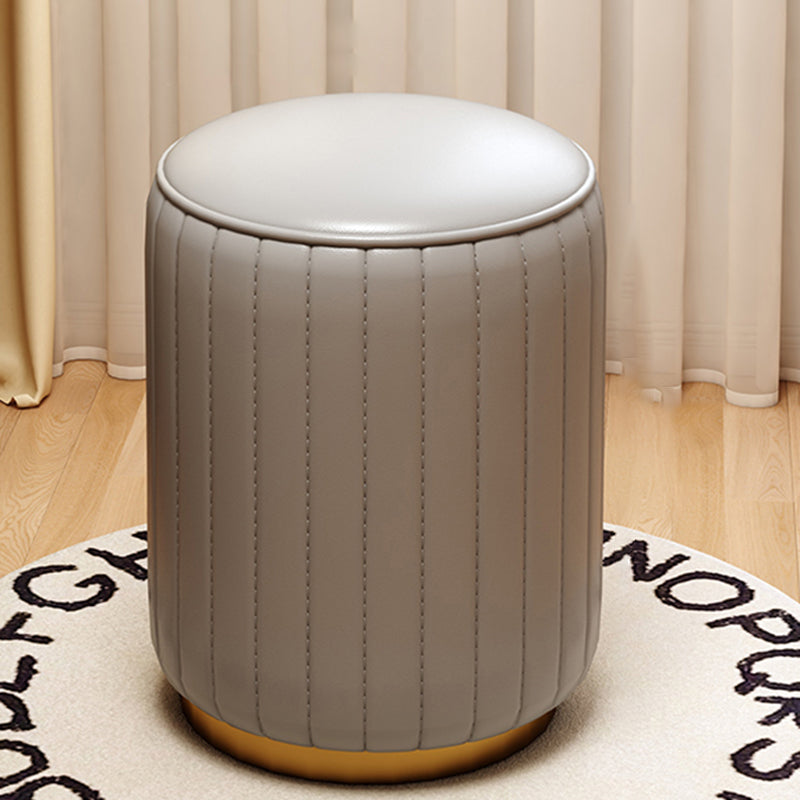Luxury Cylinder Leather Wood Vanity Stool