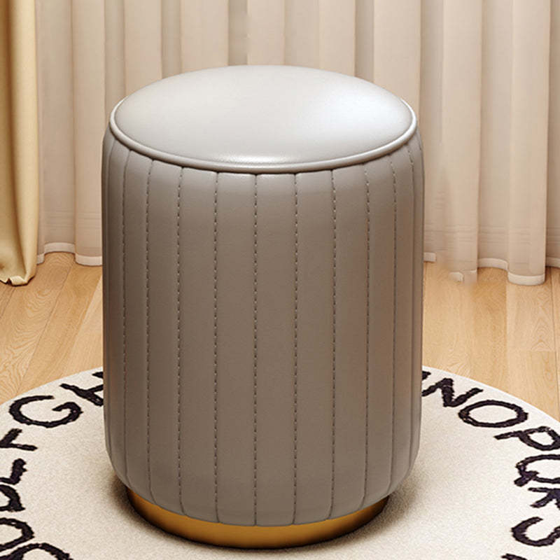 Luxury Cylinder Leather Wood Vanity Stool