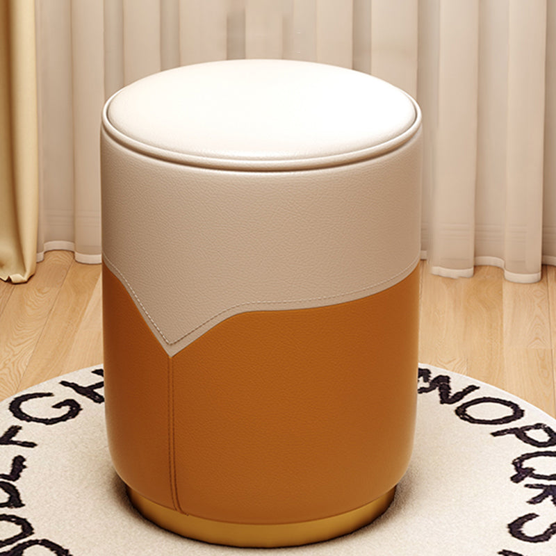 Luxury Cylinder Leather Wood Vanity Stool