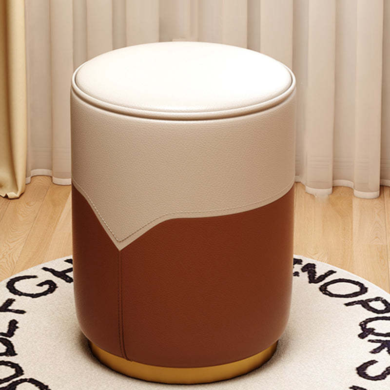 Luxury Cylinder Leather Wood Vanity Stool