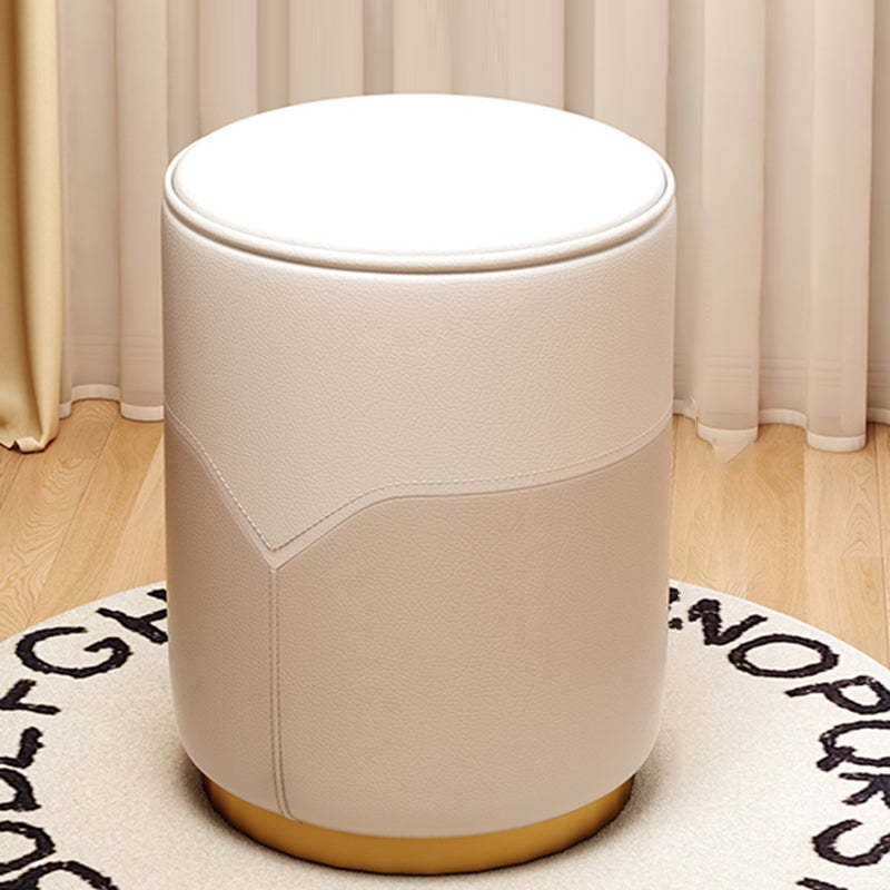 Luxury Cylinder Leather Wood Vanity Stool