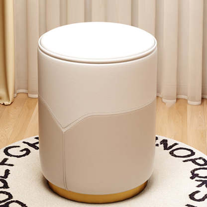 Luxury Cylinder Leather Wood Vanity Stool