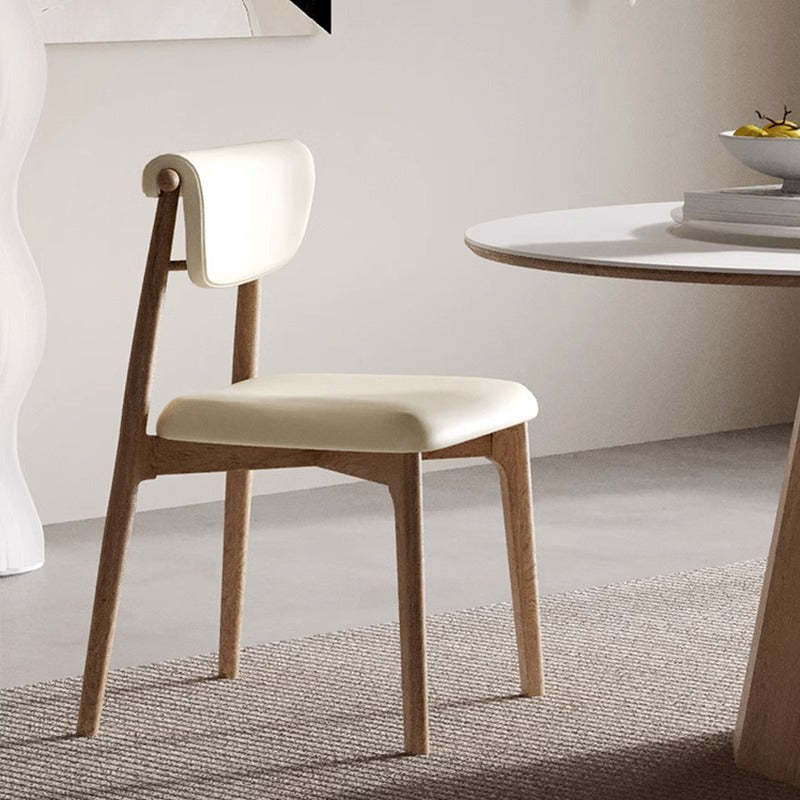 Mid-Century Trapezoid Wood Leather Dining Chair