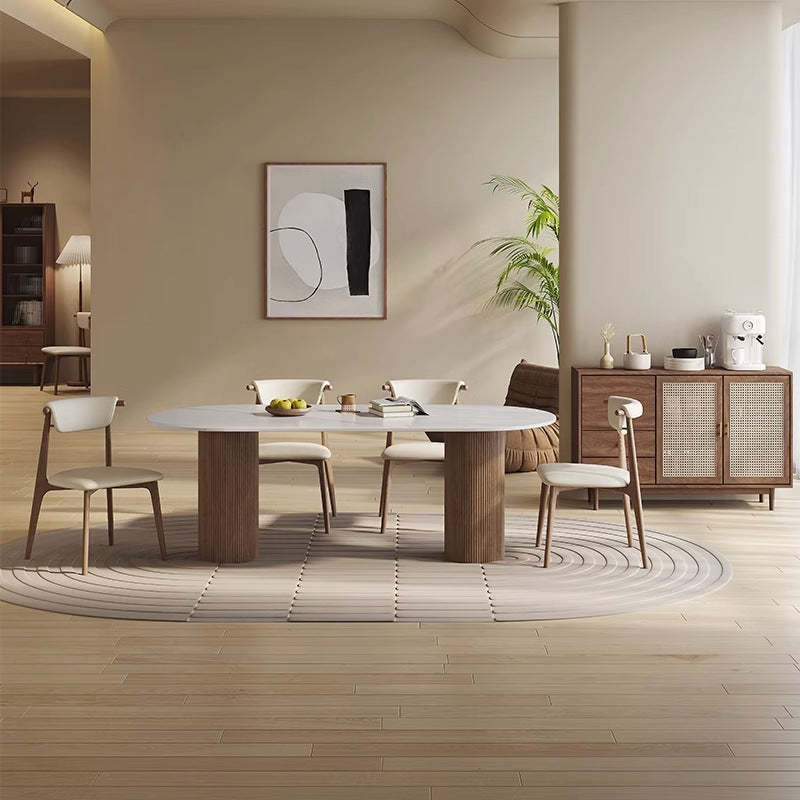 Mid-Century Trapezoid Wood Leather Dining Chair
