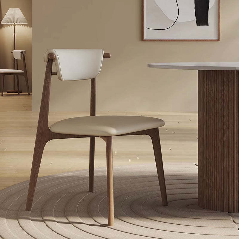 Mid-Century Trapezoid Wood Leather Dining Chair