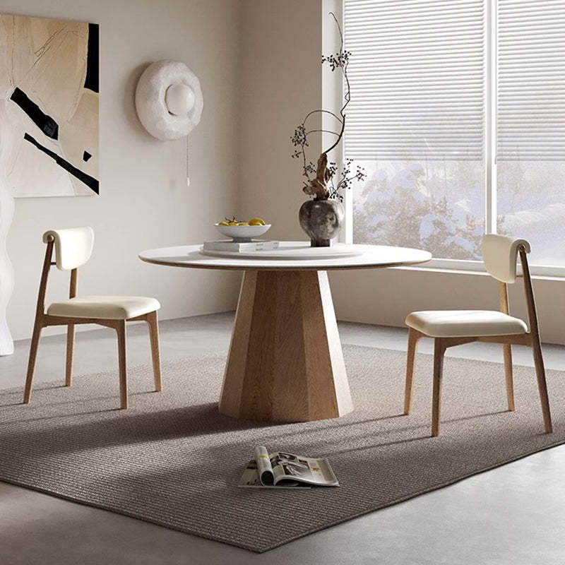Mid-Century Trapezoid Wood Leather Dining Chair