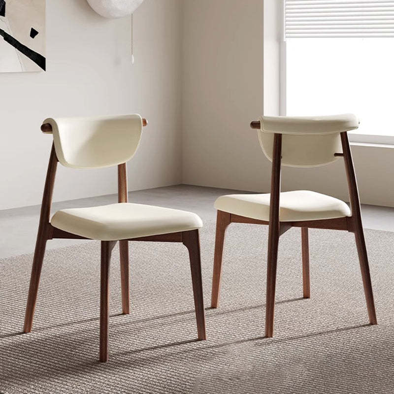 Mid-Century Trapezoid Wood Leather Dining Chair — Beige