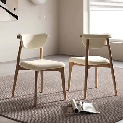 Mid-Century Trapezoid Wood Leather Dining Chair
