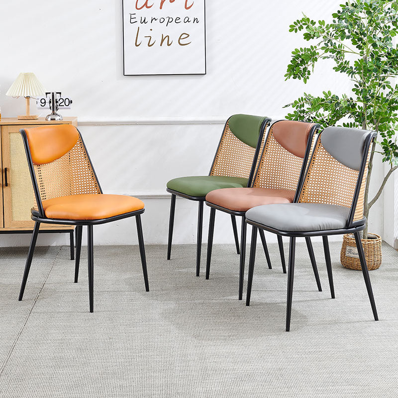 Coastal Trapezoid Leather Metal Chair — Brown