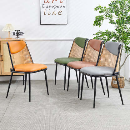 Coastal Trapezoid Leather Metal Chair — Brown