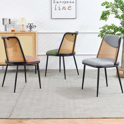 Coastal Trapezoid Leather Metal Chair — Green