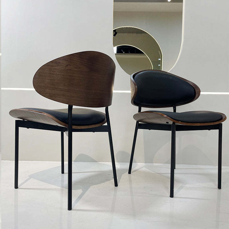 Shabby Chic Oval Leather Wood Steel Chair — Black