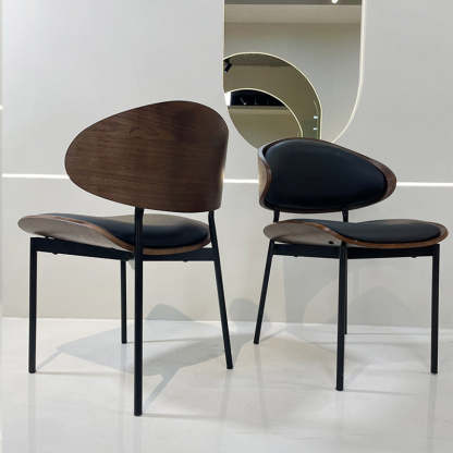 Shabby Chic Oval Leather Wood Steel Chair — Black