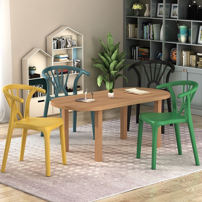 Modern Curved Plastic Dining Chair — Khaki