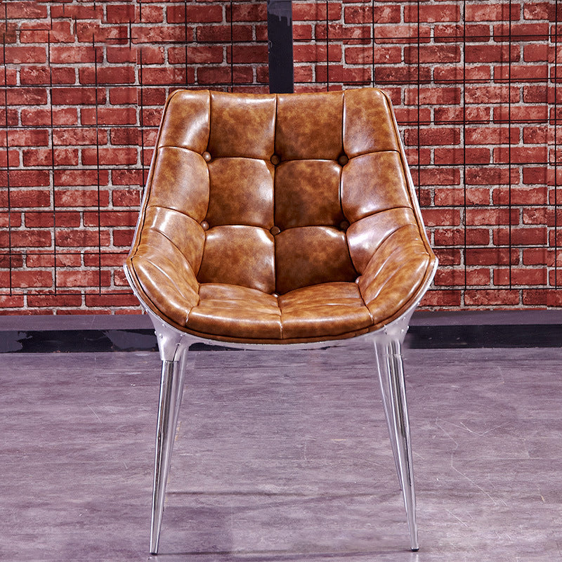 Modern Trapezoid Leather Steel Dining Chair
