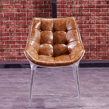Modern Trapezoid Leather Steel Dining Chair