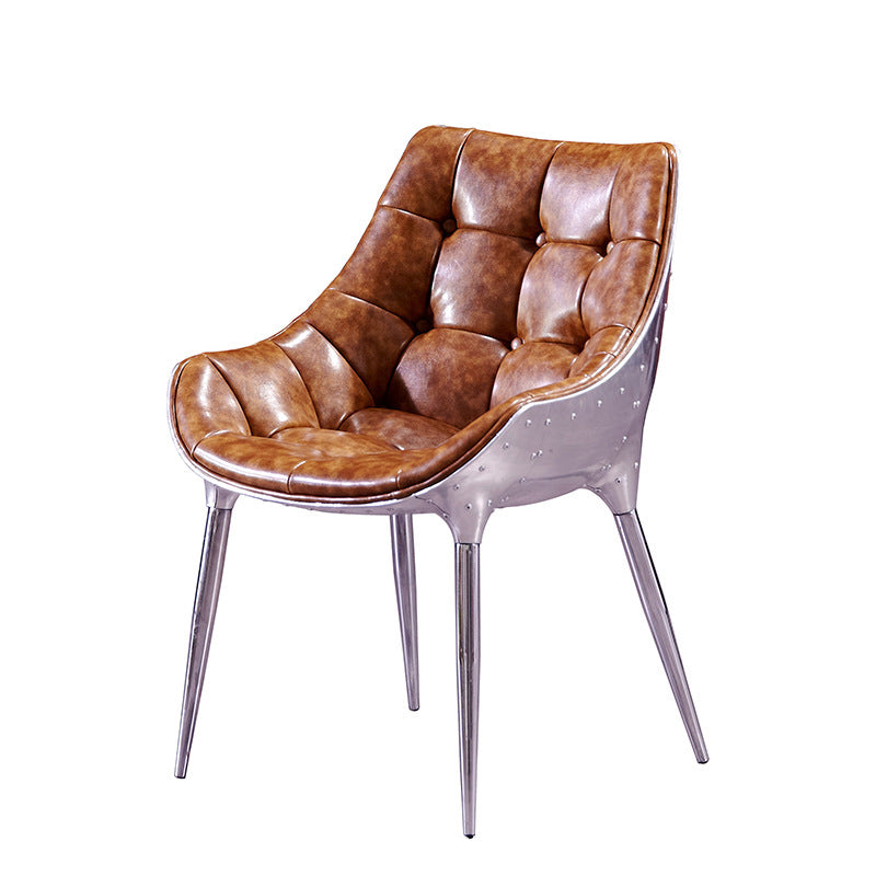Modern Trapezoid Leather Steel Dining Chair