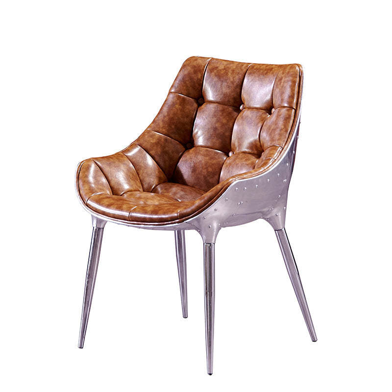Modern Trapezoid Leather Steel Dining Chair