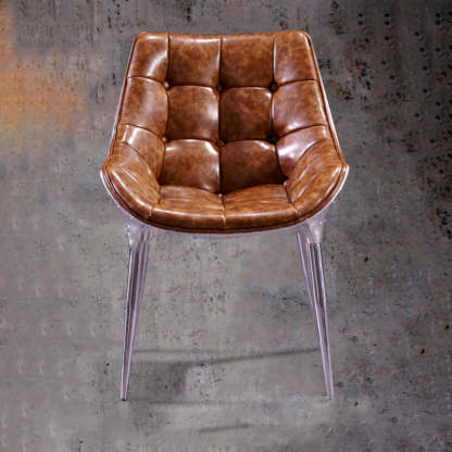 Modern Trapezoid Leather Steel Dining Chair
