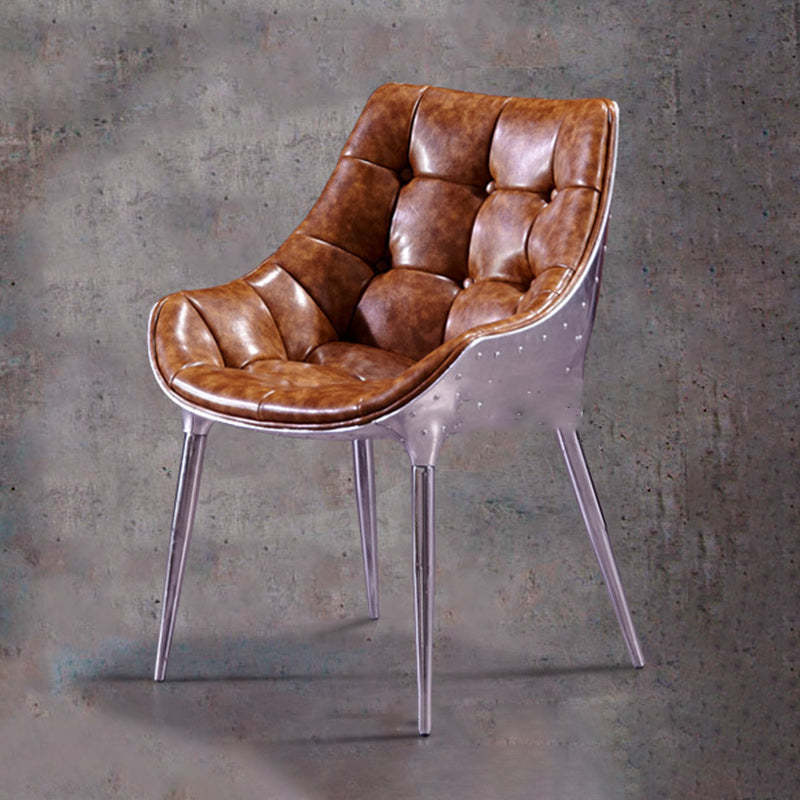 Modern Trapezoid Leather Steel Dining Chair