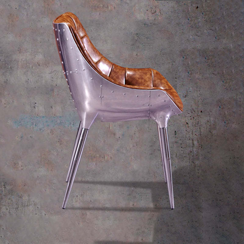 Modern Trapezoid Leather Steel Dining Chair
