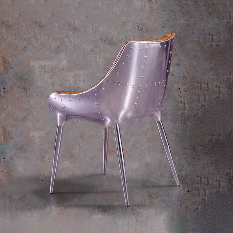 Modern Trapezoid Leather Steel Dining Chair