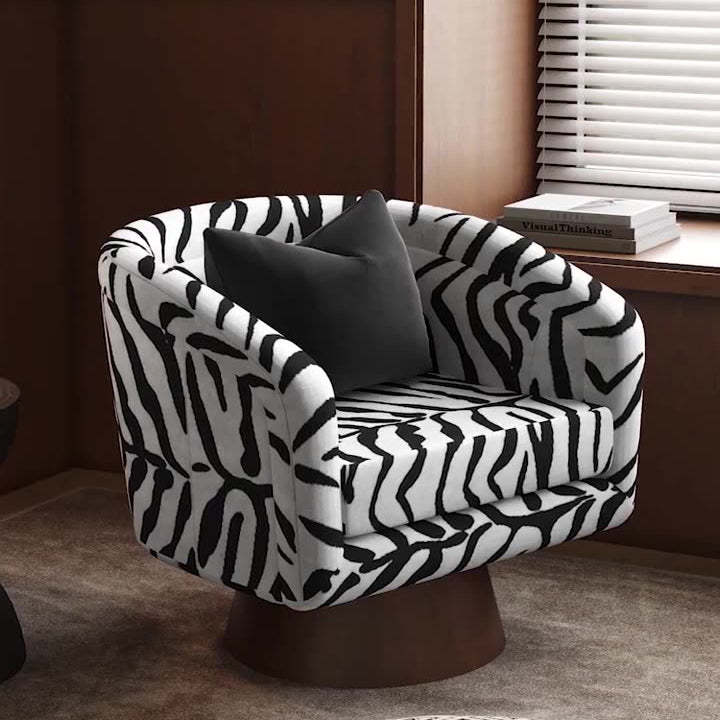 Rotatable Tiger Fabric Wood Metal Accent Chair