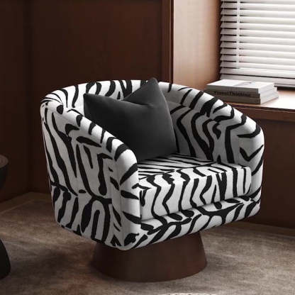Rotatable Tiger Fabric Wood Metal Accent Chair