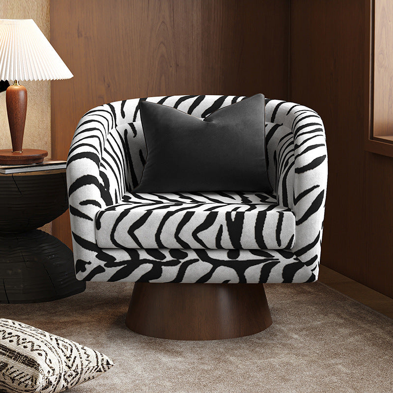 Rotatable Tiger Fabric Wood Metal Accent Chair