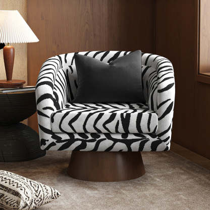 Rotatable Tiger Fabric Wood Metal Accent Chair