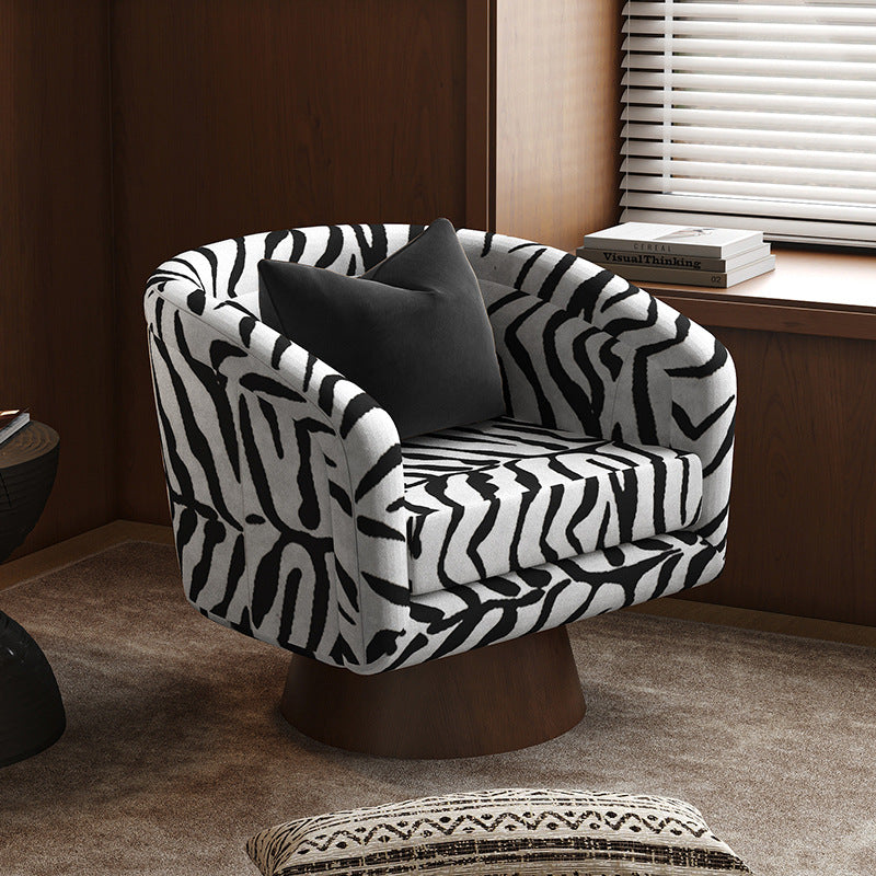 Rotatable Tiger Fabric Wood Metal Accent Chair