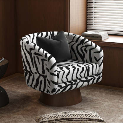Rotatable Tiger Fabric Wood Metal Accent Chair