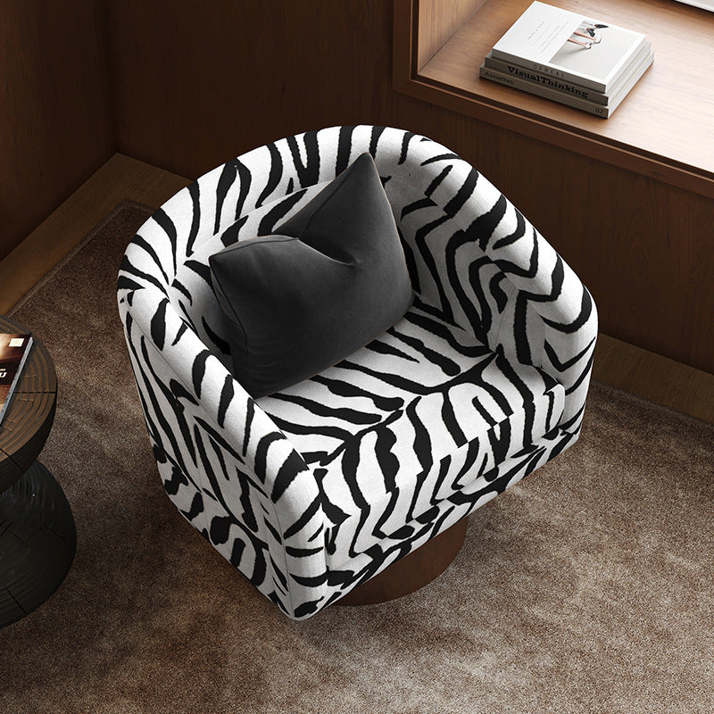 Rotatable Tiger Fabric Wood Metal Accent Chair